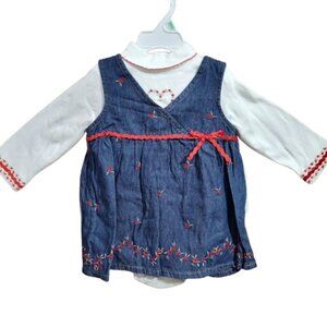 Baby Headquarters YK 2 Piece Set 18 Months Denim Dress & Snap Bottom Top NWT